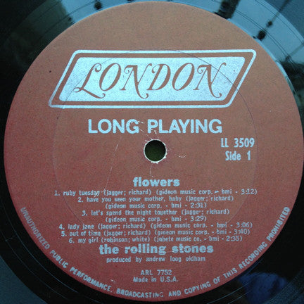 The Rolling Stones ‎– Flowers - VG+ LP Record 1967 London USA Mono Vinyl  (Terre Haute Pressing) - Rock & Roll / Blues Rock