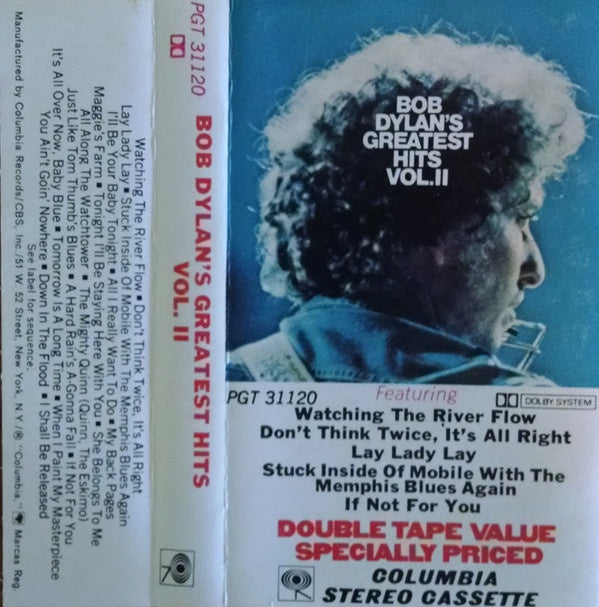 Bob Dylan ‎– Bob Dylan's Greatest Hits Volume II- Used Cassette 1971 Columbia Tape- Rock - Shuga Records