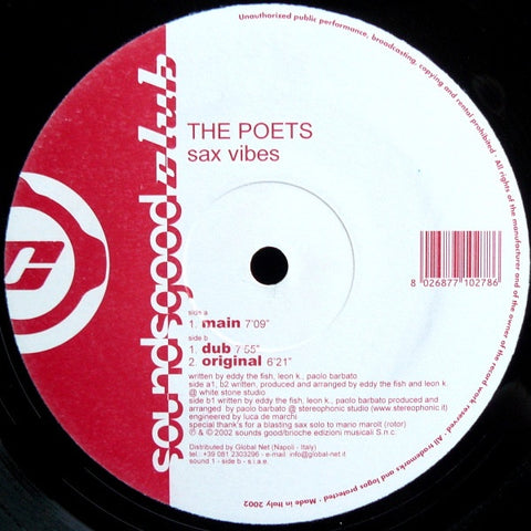 The Poets – Sax Vibes - New 12" Single Record 2002 Sounds Good Club Italy Vinyl - House