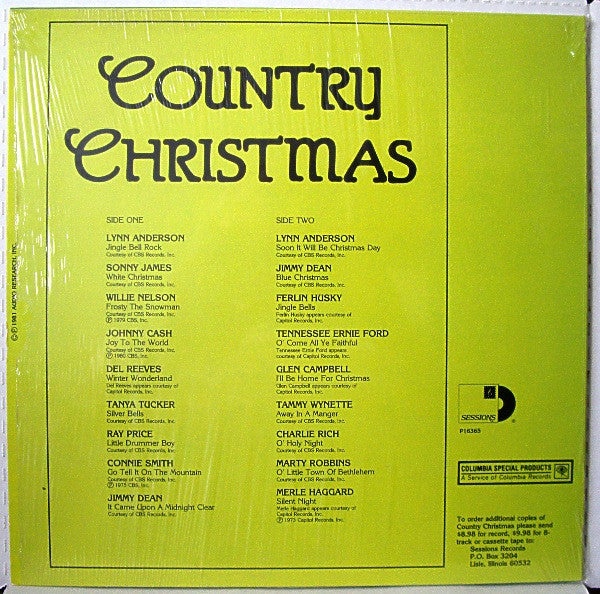 Various – Country Christmas - VG LP Record 1981 Sessions CBS Special Products USA Vinyl - Holiday / Christmas / Country - Shuga Records