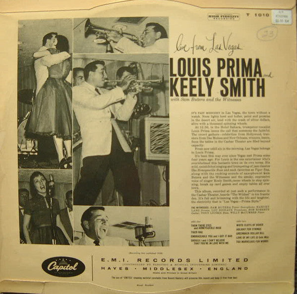 SIGNED BY KEELY SMITH - LOUIS PRIMA Las Vegas Prima Style LP CAPITOL Mono  Mint