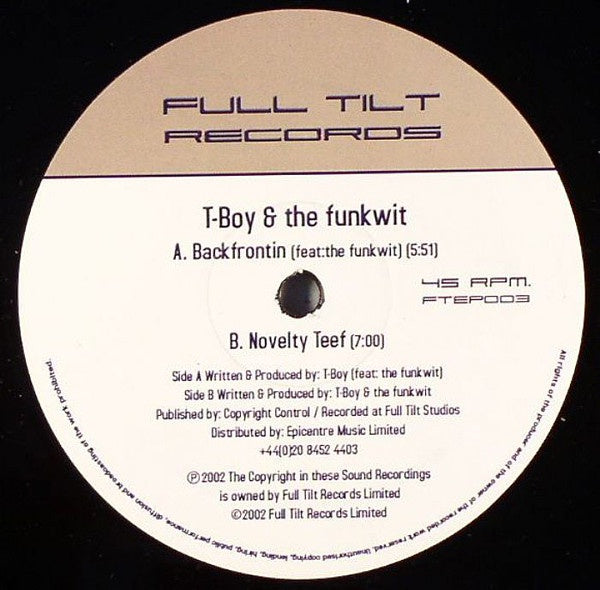 T-Boy & The Funkwit - Backfrontin EP - New 12" Single Record 2002 Full Tilt UK Vinyl - Breakbeat / Breaks