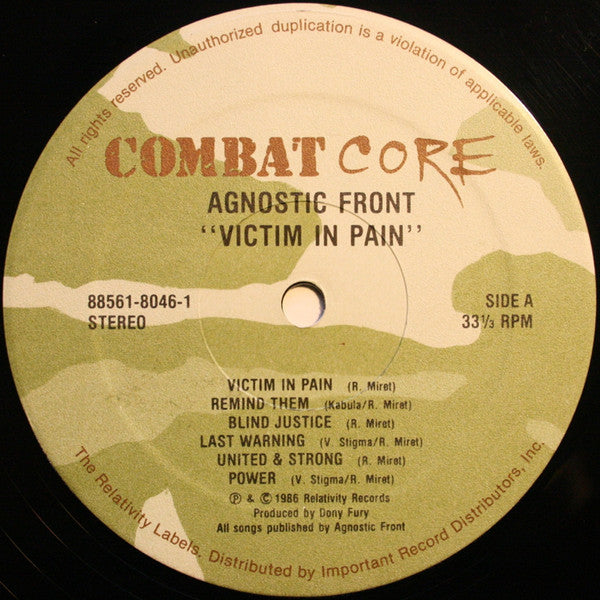 Agnostic Front – Victim In Pain (1984) - VG+ LP Record 1986 Combat Core USA Vinyl & Inner - Punk / Hardcore - Shuga Records