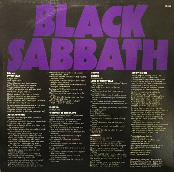 Black Sabbath ‎– Master Of Reality - VG+ LP Record 1971 Warner USA White Label Promo Vinyl - Heavy Metal / Hard Rock
