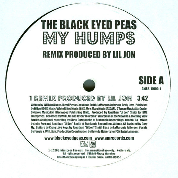 Black Eyed Peas ‎– My Humps (Remix) - New Vinyl 12" Single USA 2006 - Hip Hop - Shuga Records