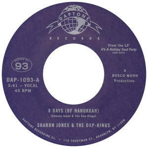 Sharon Jones & The Dap-Kings – 8 Days (Of Hanukkah) - New 7" Single Record 2015 Daptone USA Vinyl - Soul / Funk / Holiday - Shuga Records