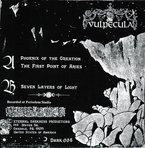 Vulpecula – Phoenix Of The Creation - Mint- 7" EP Record 1996 Eternal Darkness Creations Blue Vinyl & Insert - Black Metal / Death Metal