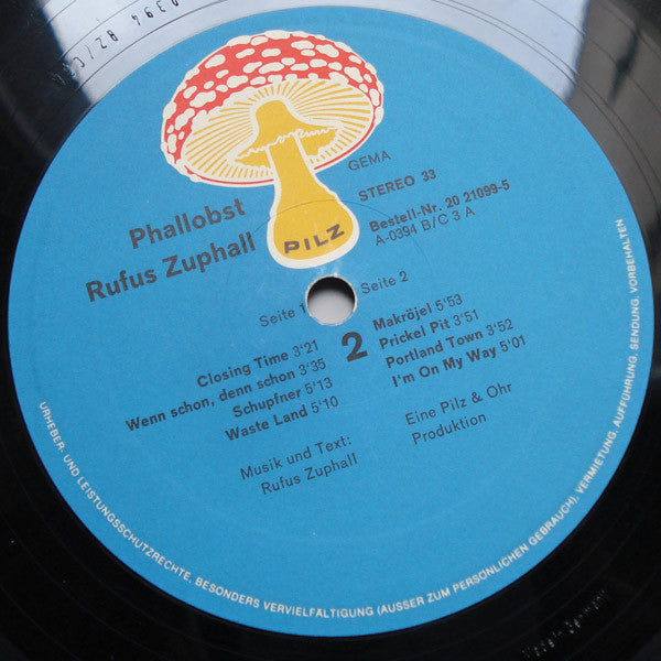 Rufus Zuphall – Phallobst - VG+ LP Record 1971 Pilz Germany Vinyl - Krautrock / Fusion - Shuga Records