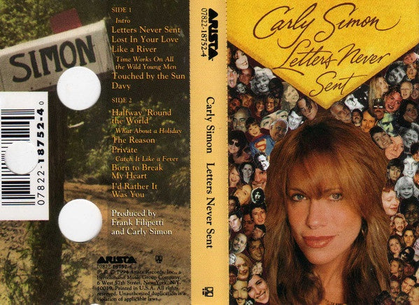 Carly Simon – Letters Never Sent - Used Cassette 1994 Arista Tape - Pop Rock - Shuga Records