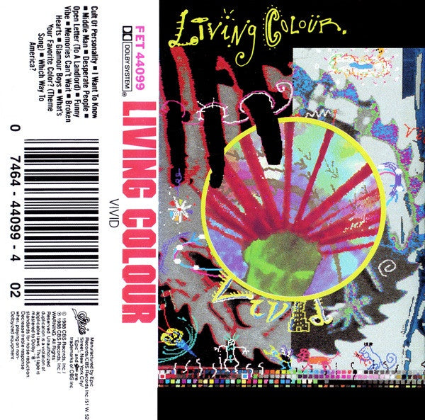 Living Colour – Vivid - Used Cassette 1988 Epic Tape - Funk Metal / Hard Rock