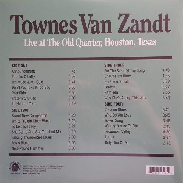 Townes Van Zandt ‎– Live At The Old Quarter, Houston, Texas (1977) - New 2 LP Record 2016 Fat Possum USA Vinyl & Download - Folk Rock / Country Rock