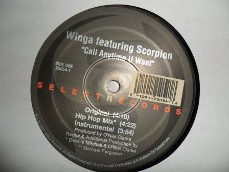 Winga - Call Anytime U Want VG+ - 12" Single 1997 Select USA - Hip Hop