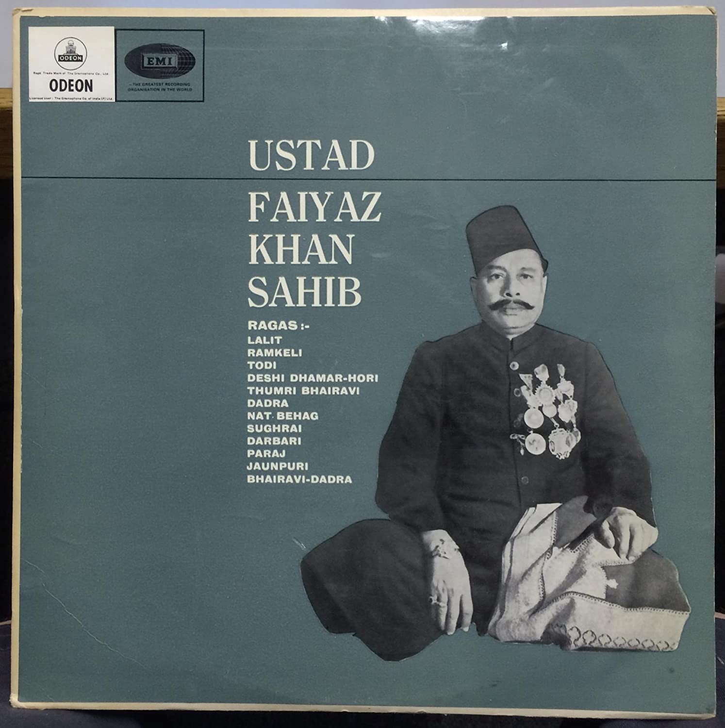 Ustad Faiyaz Khan Sahib ‎– Ustad Faiyaz Khan Sahib - VG+ Lp Record 1965 Odeon India Import Vinyl - Indian Classical / Hindustani