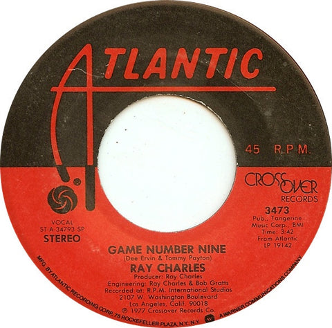 Ray Charles ‎– Game Number Nine / A Peace That We Never Before Could Enjoy - VG 7" Single Used 45rpm 1978 Atlantic USA - Funk / Soul - Shuga Records