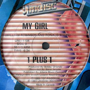 1 Plus 1 - My Girl - VG+ 12" Single 1983 Unidisc - Hi NRG - Shuga Records