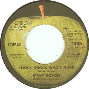 Mary Hopkin ‎– Knock, Knock Who's There / International - VG+ 7" 45 Single Record 1972 USA Vinyl - Rock - Shuga Records